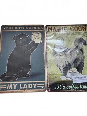 Tin Sign Lot / Cat Theme / Maine Coon / Black Cat Butt Napkins / 8"x12" / New